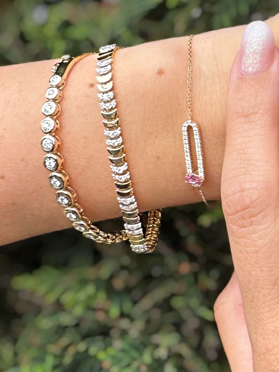 14K Yellow Gold Diamond & Pink Slider Sapphire Bracelet
