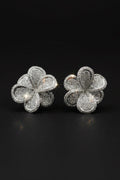 18K White Gold Diamond Flower Studs -Large