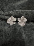 18K White Gold Diamond Flower Studs - Medium
