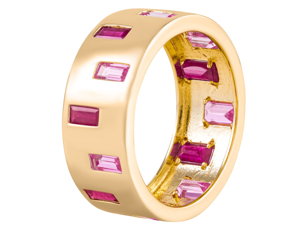 14K Yellow Gold Pink Sapphire & Ruby Baguette Ring