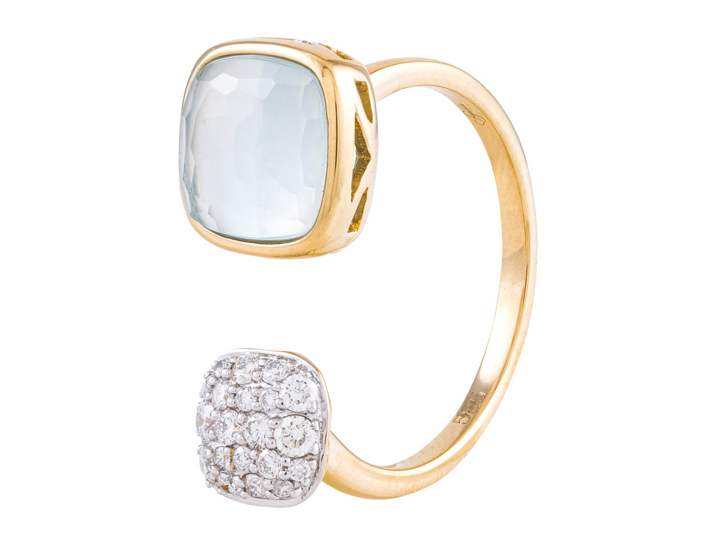 14K Yellow & White Gold Diamond & Topaz on Mother of Pearl Ring
