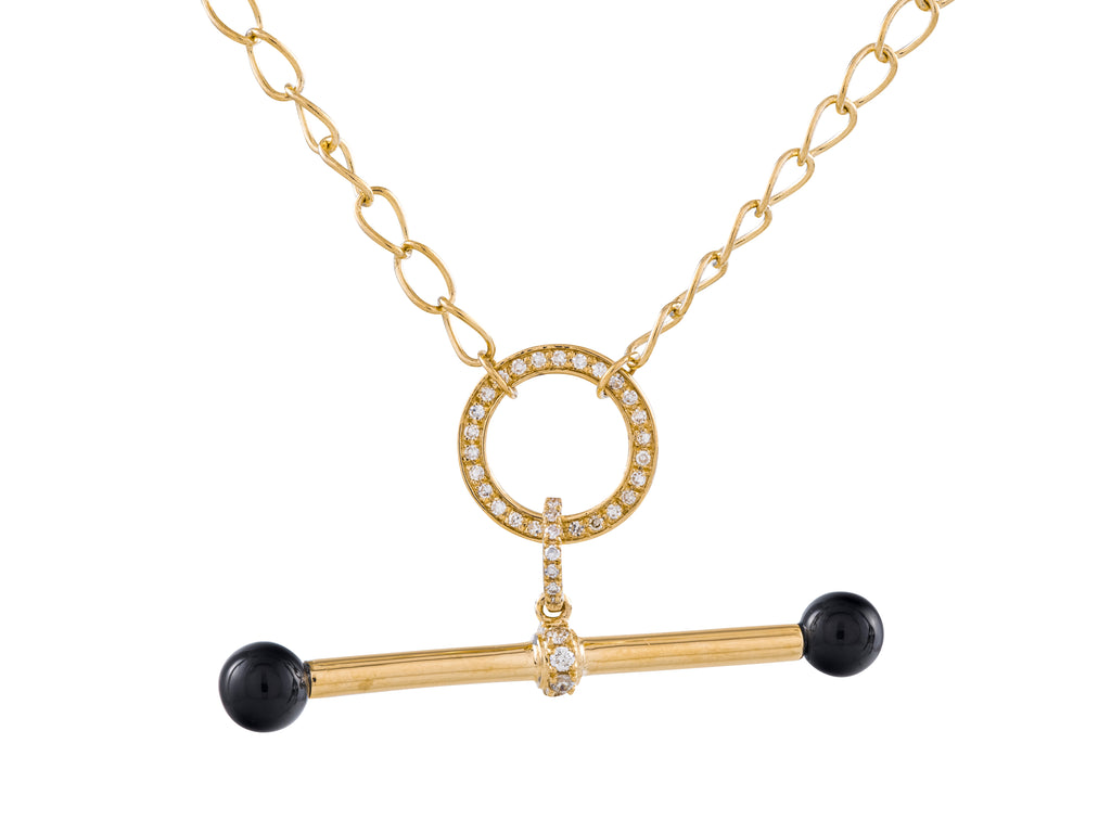 14K Yellow Gold Black Onyx Diamond Necklace