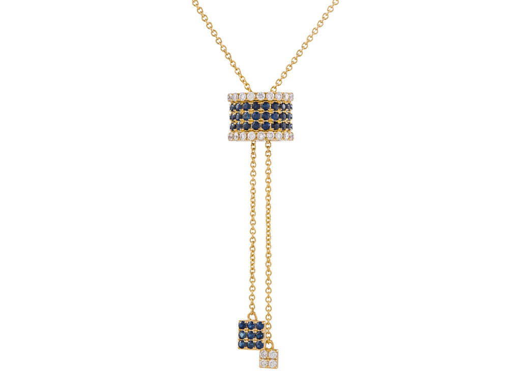14K Yellow Gold Sapphire & Diamond Adjustable Bolo Necklace