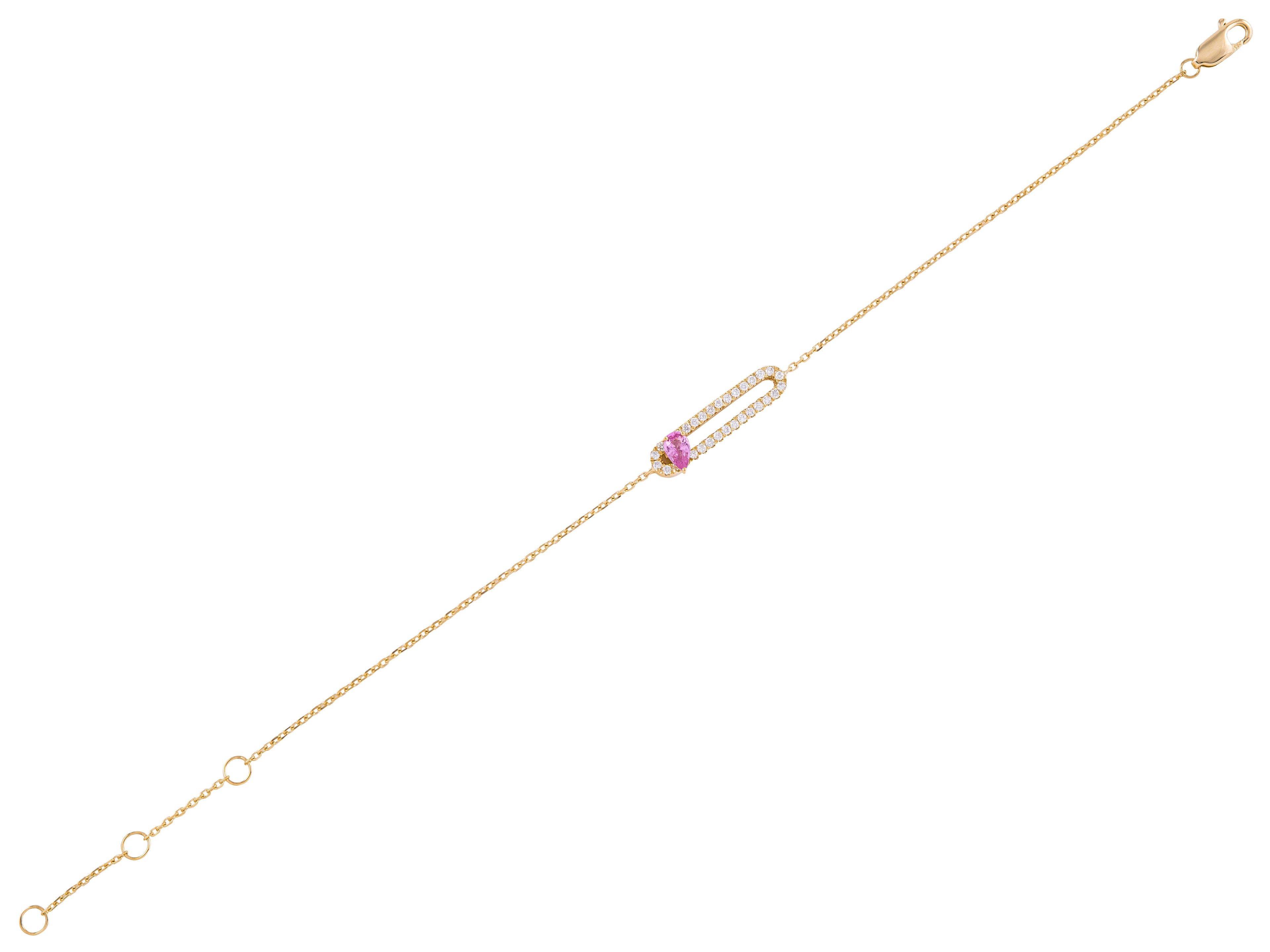 14K Yellow Gold Diamond & Pink Slider Sapphire Bracelet