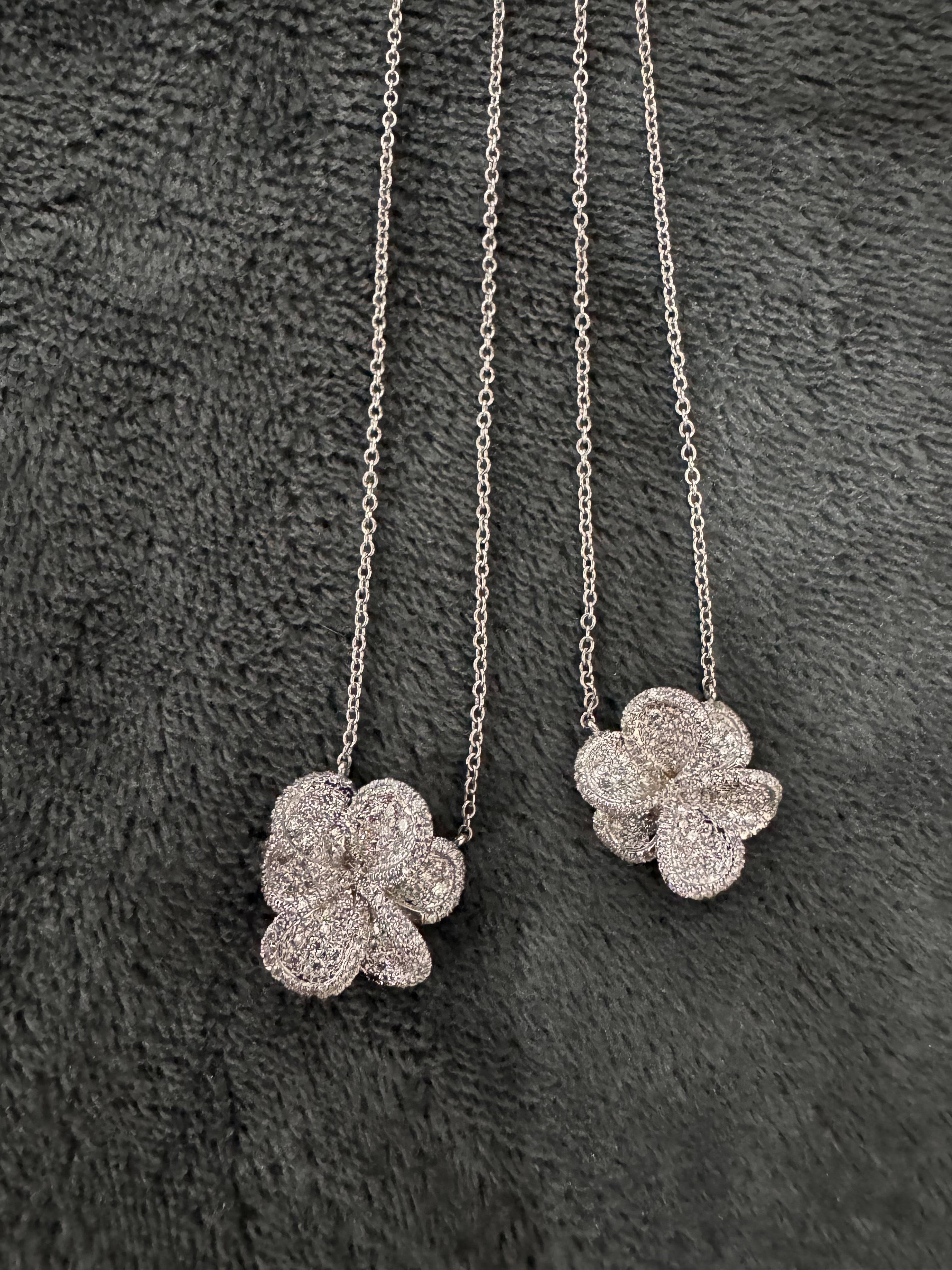 18K White Gold Diamond Flower Necklace -Small