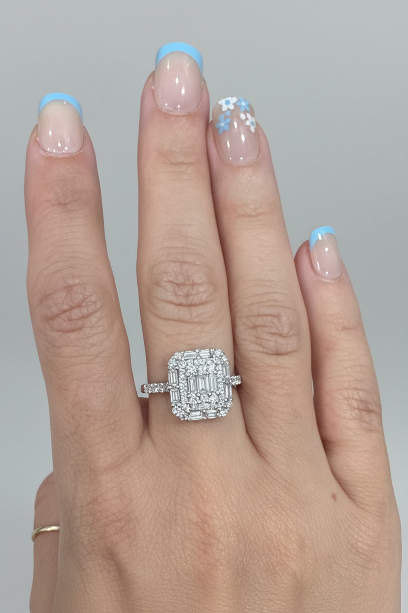 18K White Gold Cushion Diamond Cluster Ring