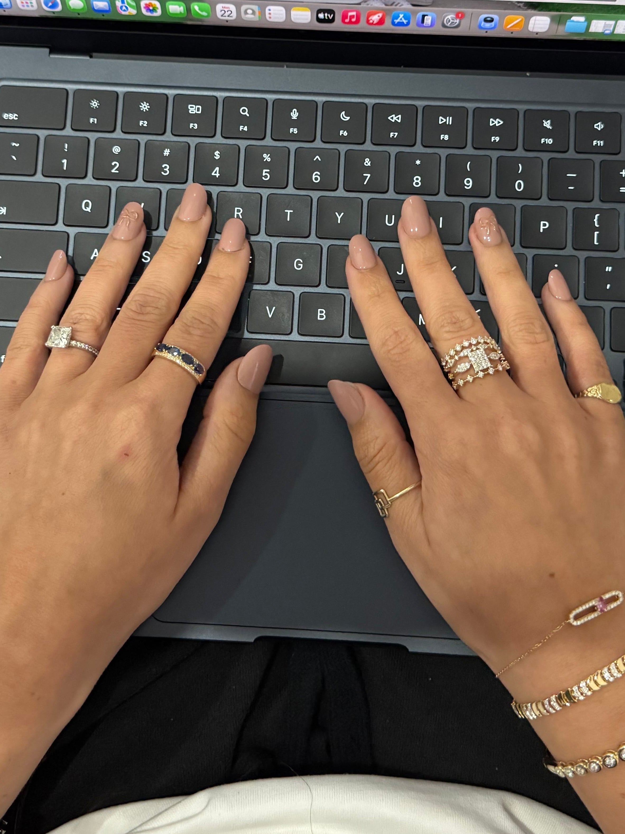 14K Yellow Gold Diamond 4 Row Stacked Ring