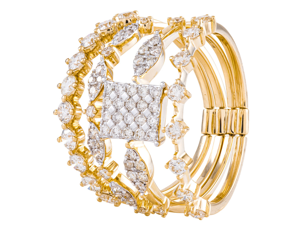 14K Yellow Gold Diamond 4 Row Stacked Ring