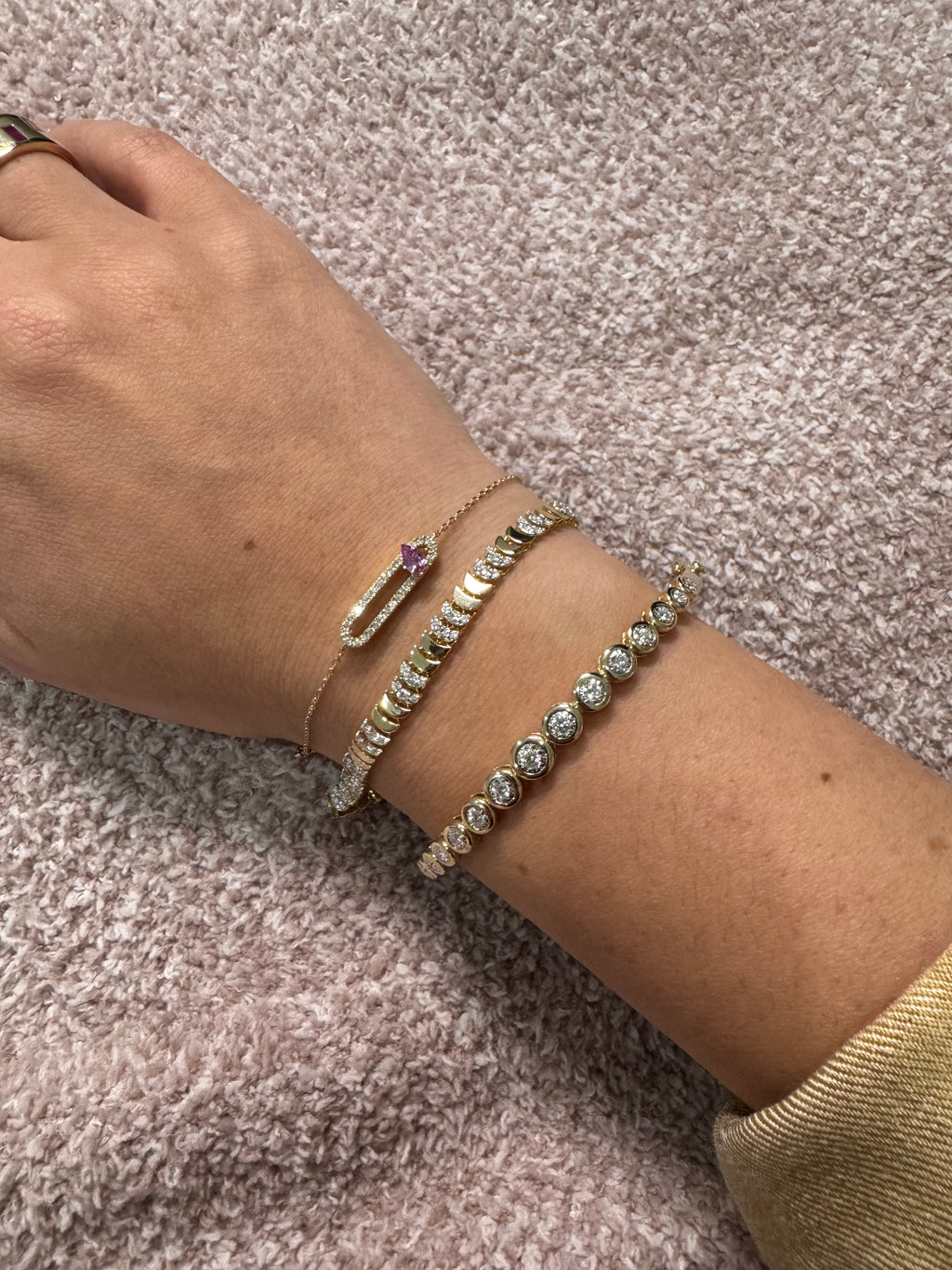 14K Yellow Gold Bezel Set Diamond Bangle