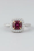 14K Two-Tone Ruby and Diamond Halo Ring