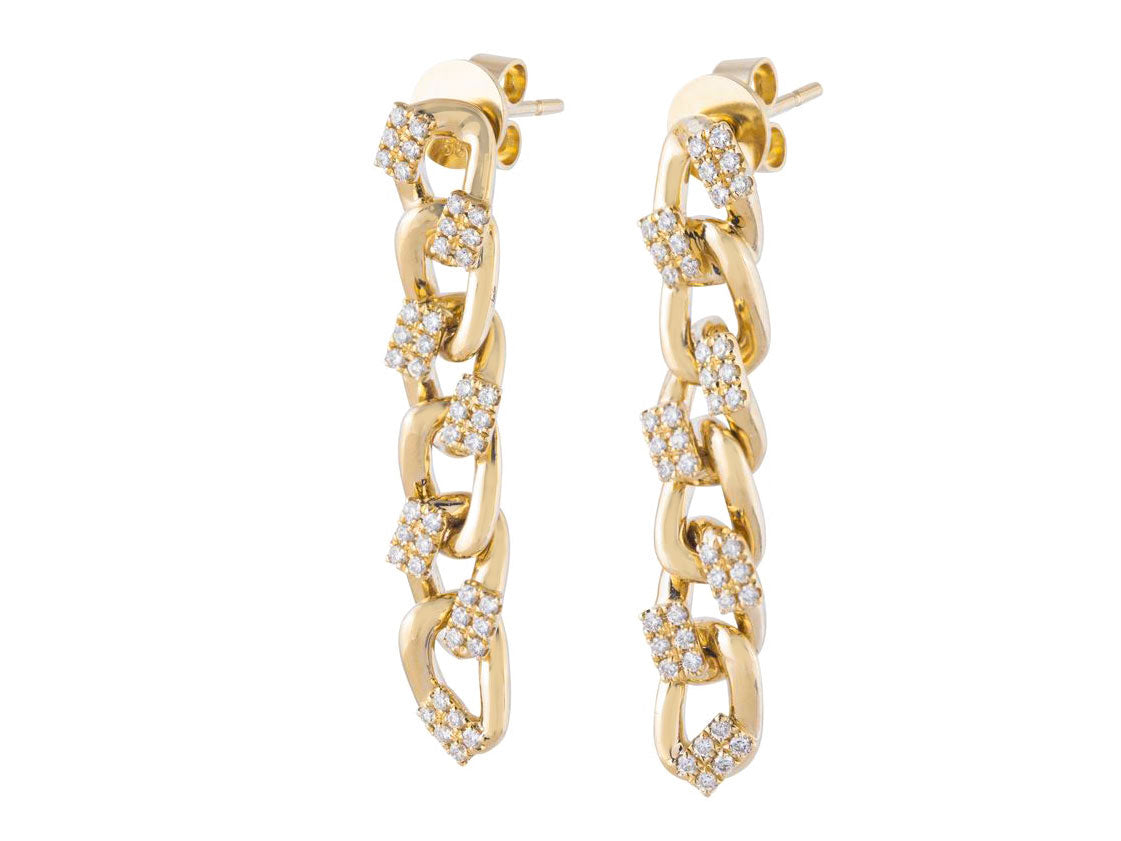 14K Yellow Gold Diamond Chain Earrings