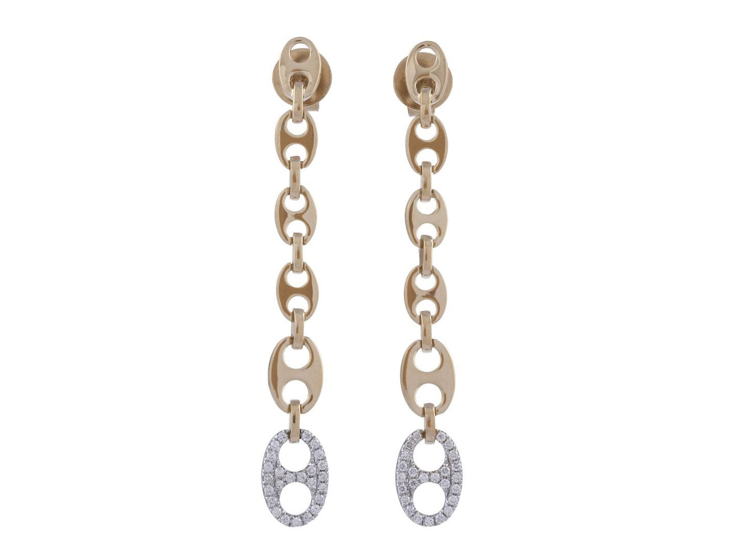 14K Yellow & White Gold Diamond Mariner Chain Earrings