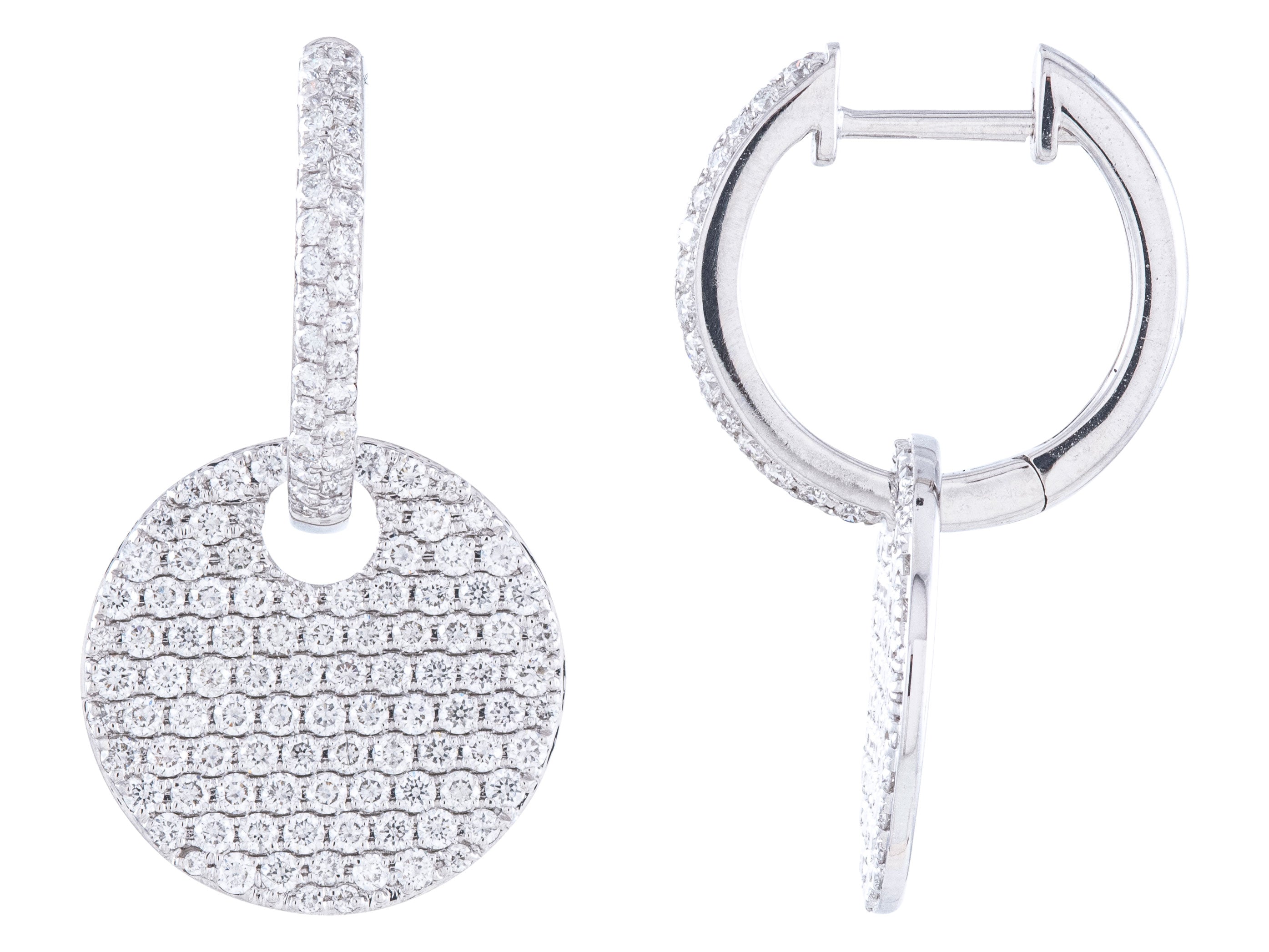 14K White Gold Diamond Convertible Huggie Drop Earrings