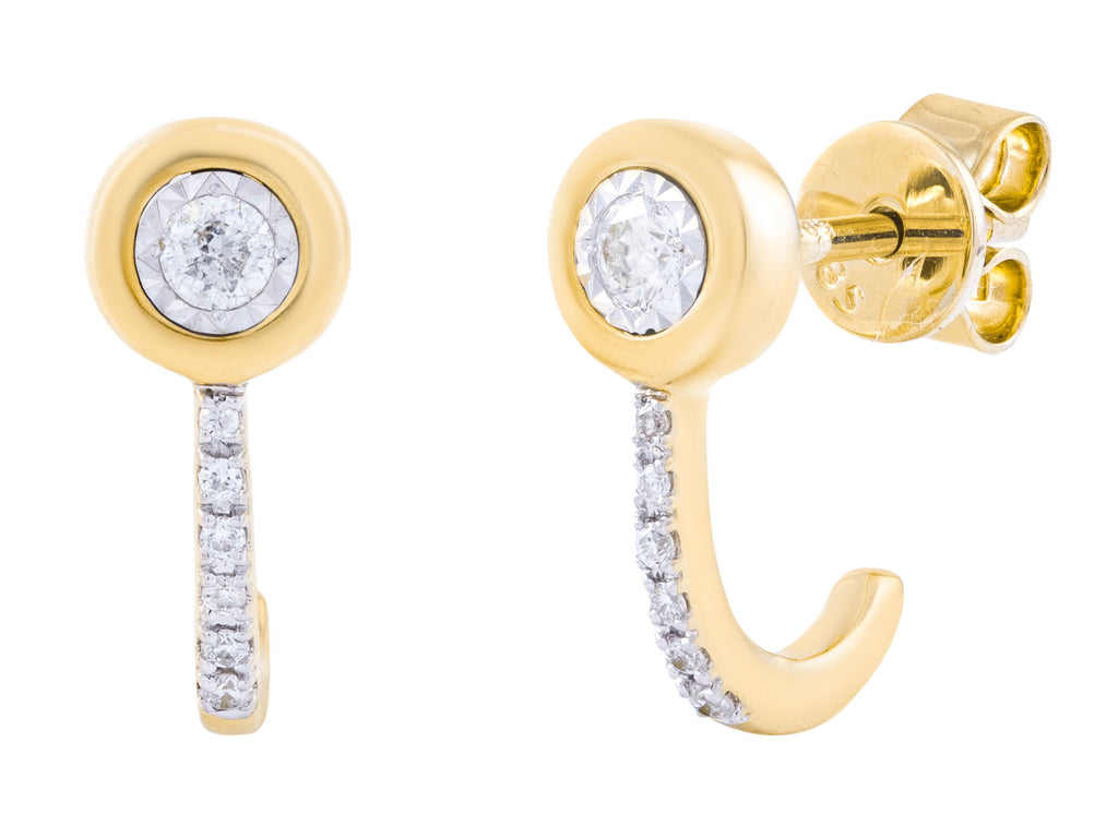14K Yellow Gold Diamond Huggie Earrings