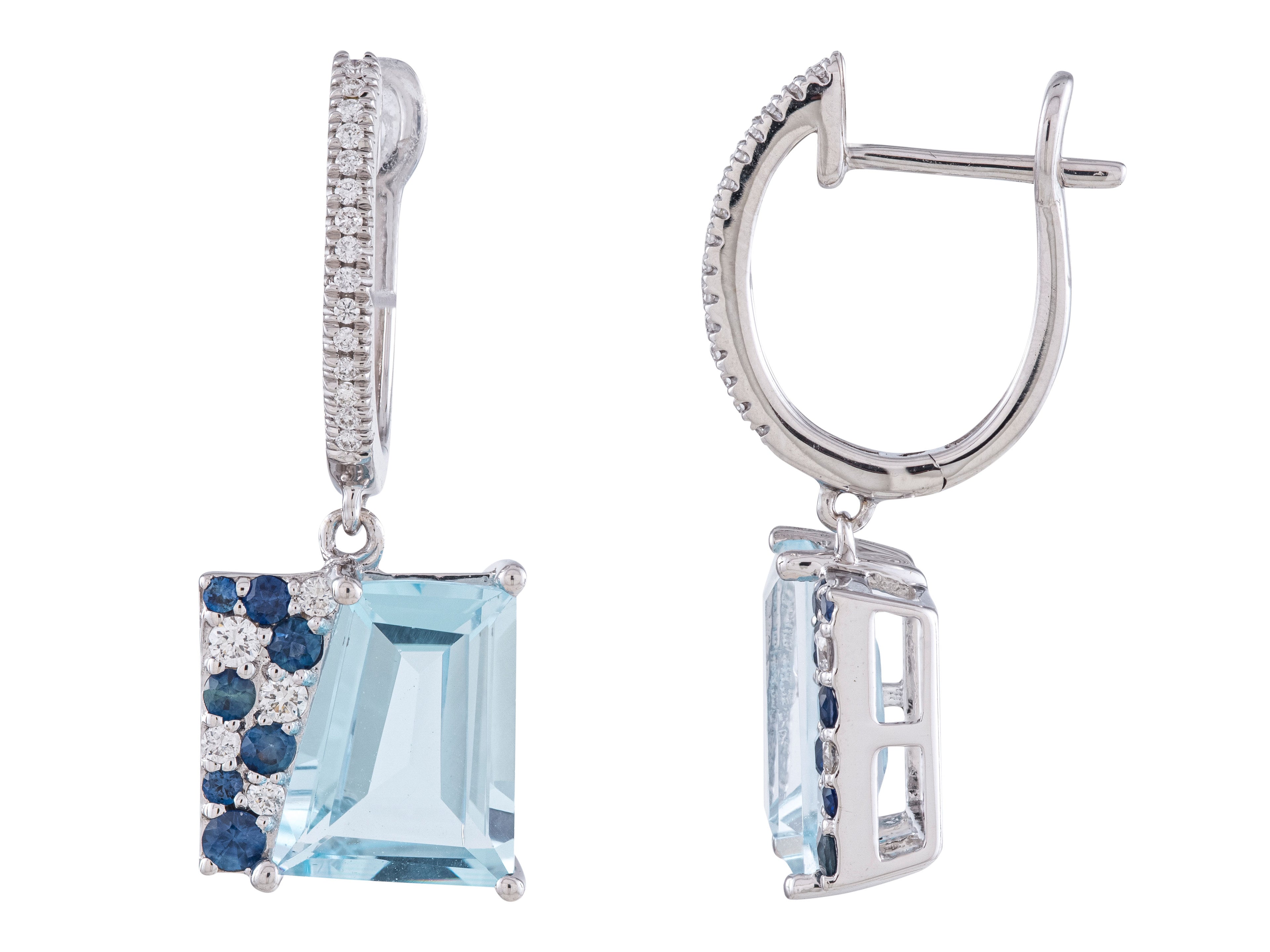 14K White Gold Diamond, Topaz & Sapphire Earrings