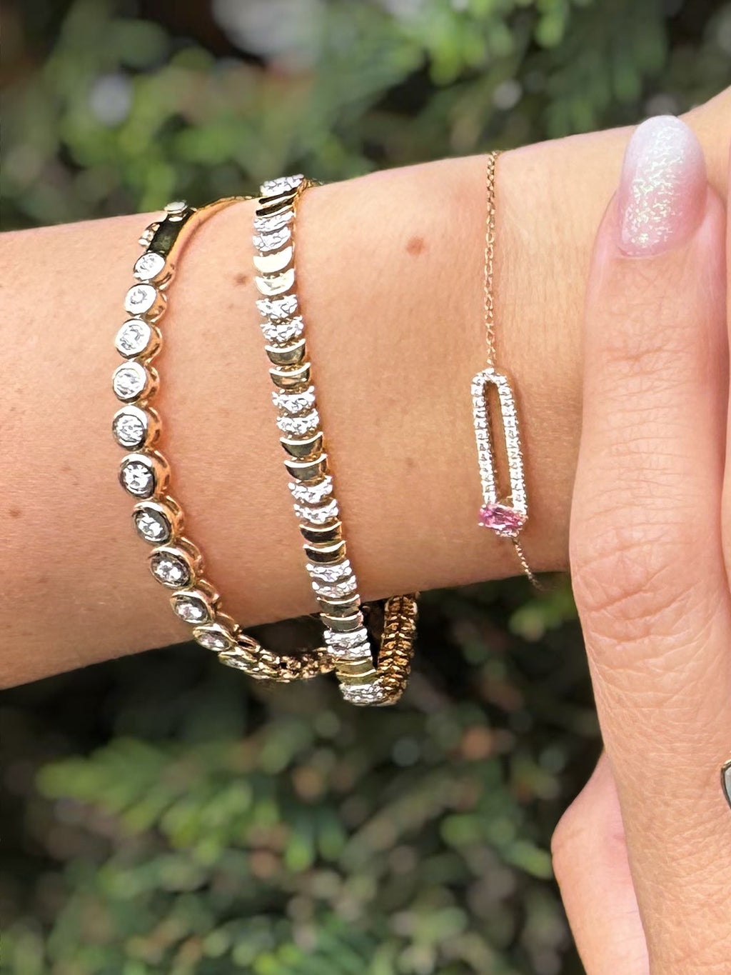 14K Yellow Gold Diamond Crescent Bracelet