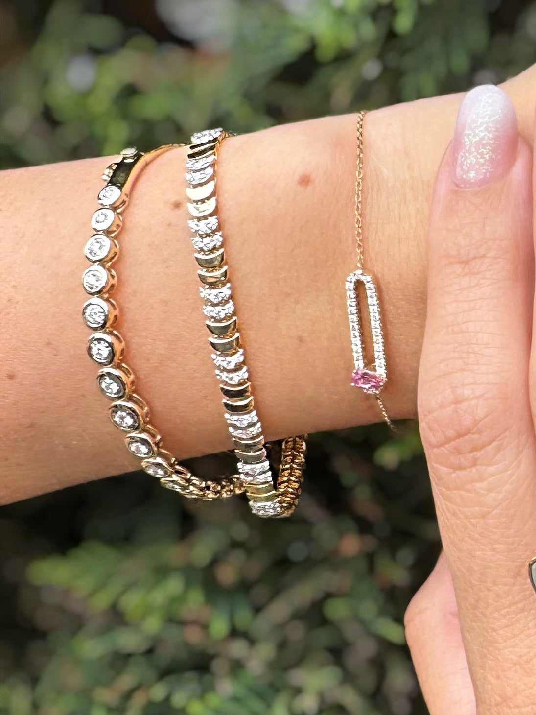 14K Yellow Gold Diamond Crescent Bracelet
