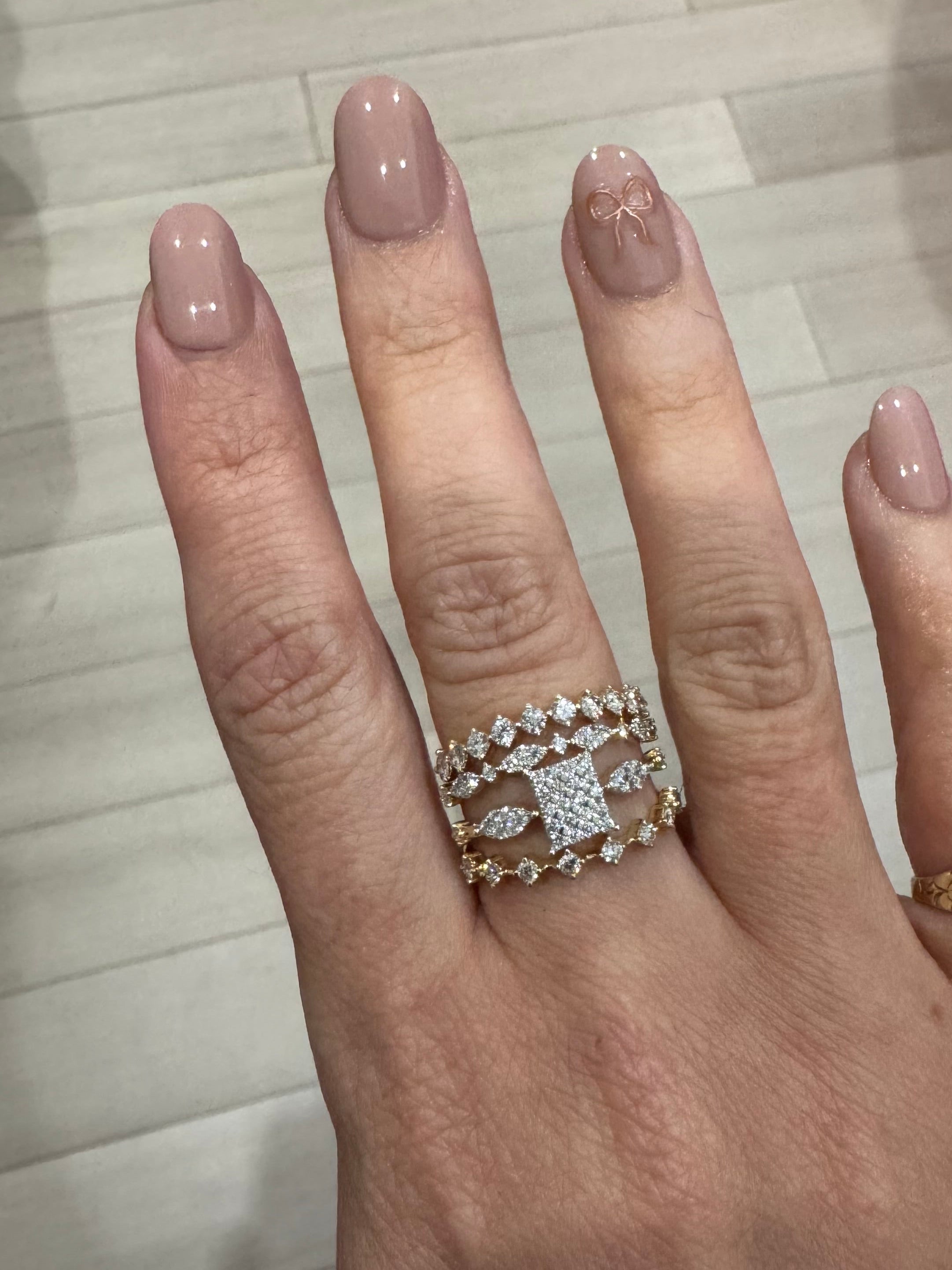 14K Yellow Gold Diamond 4 Row Stacked Ring