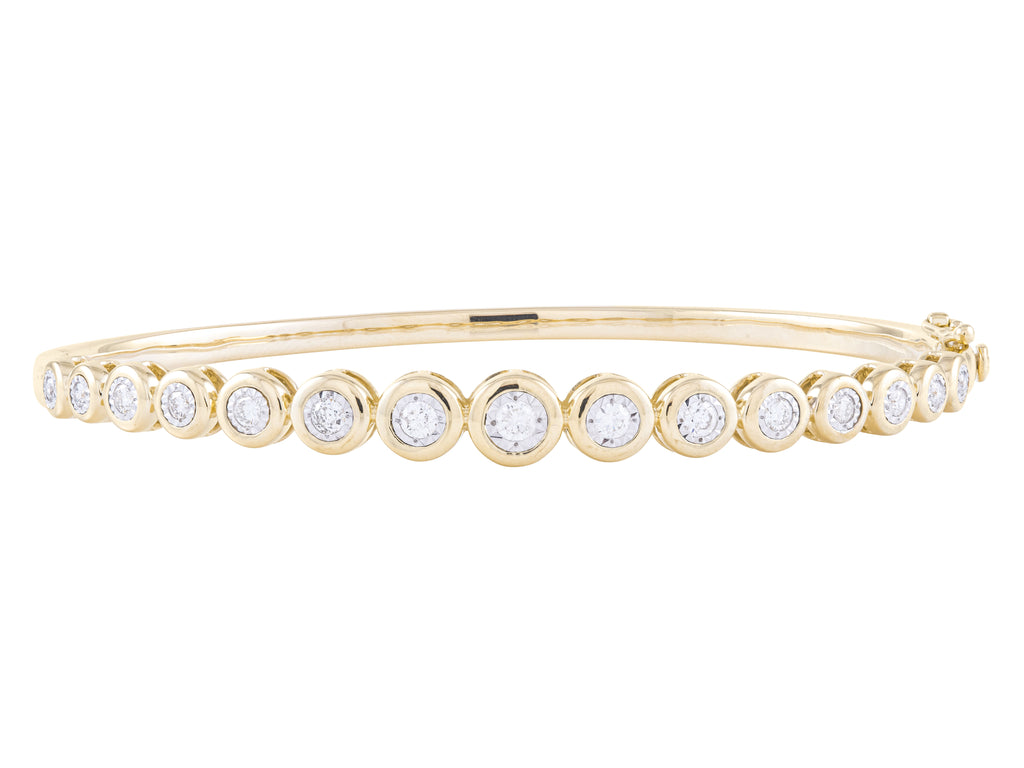 14K Yellow Gold Bezel Set Diamond Bangle