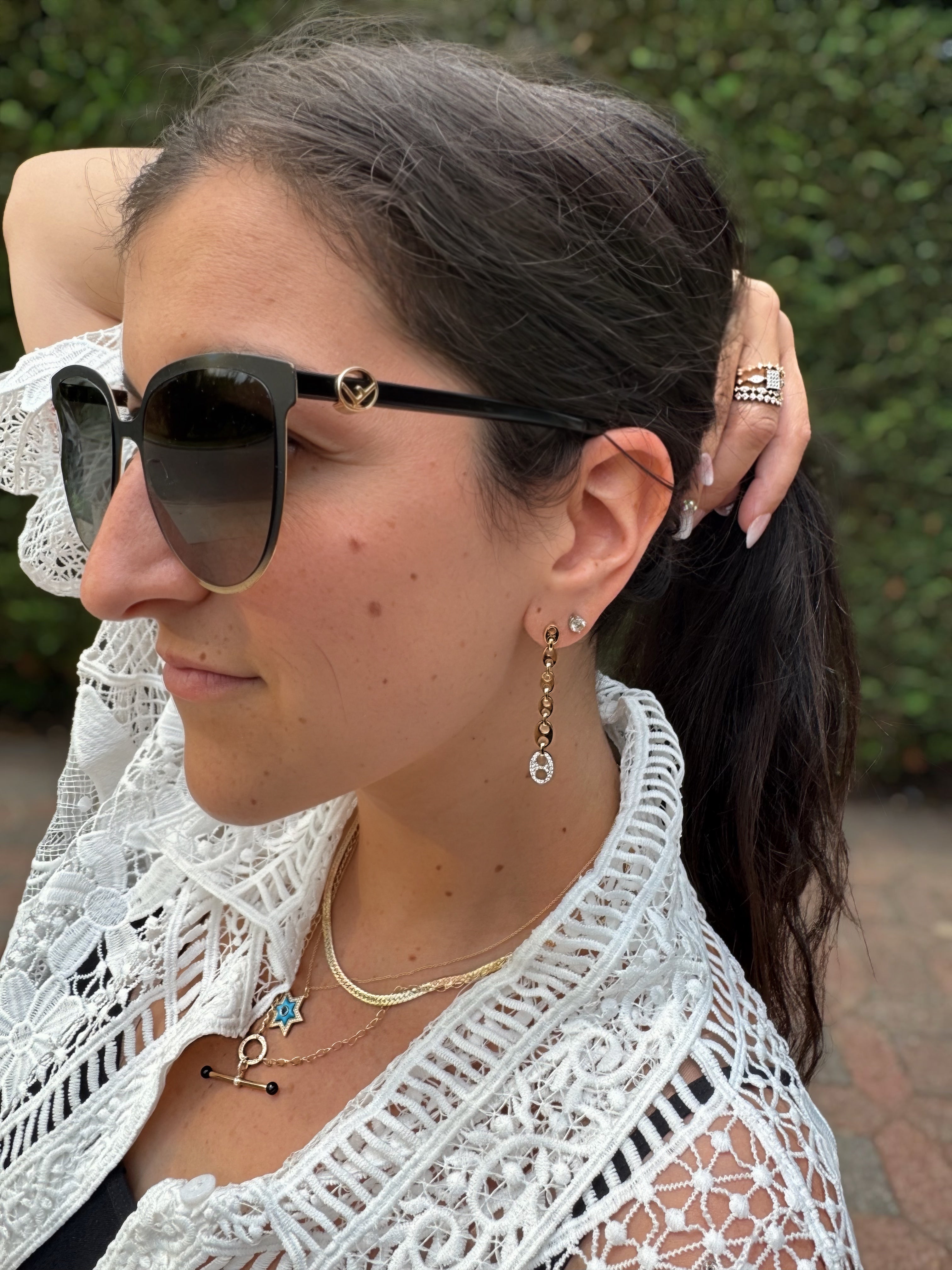 14K Yellow & White Gold Diamond Mariner Chain Earrings