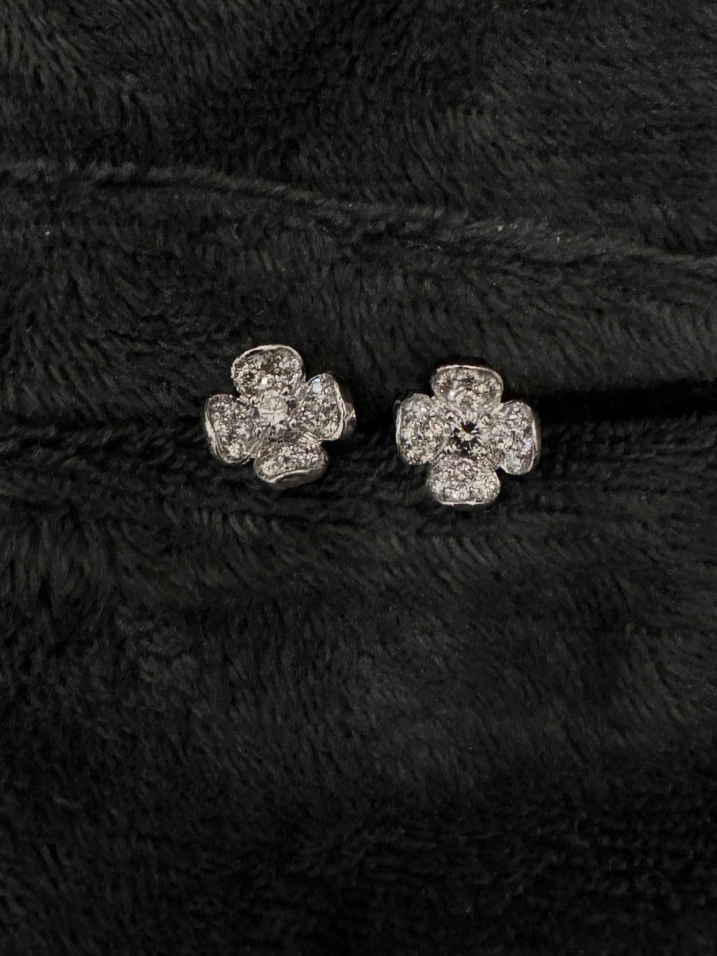 18K White Gold Diamond Flower Studs with Diamond Center -Small
