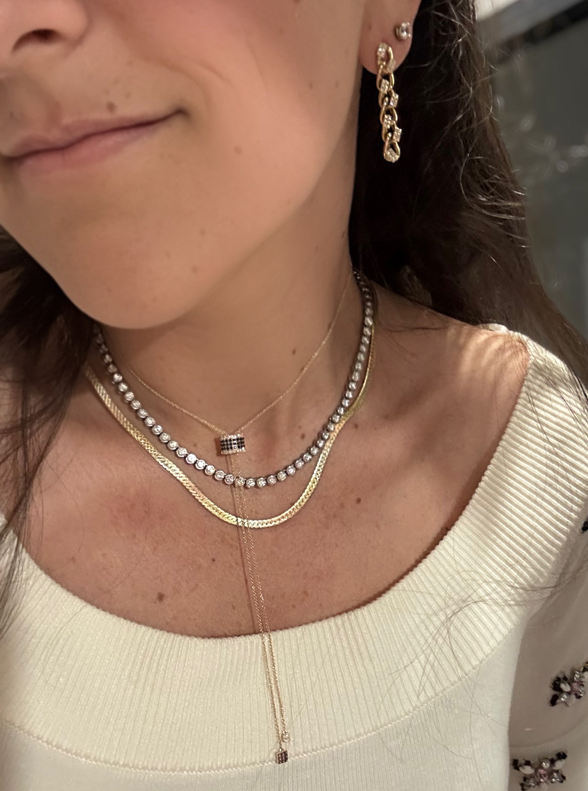 14K Yellow Gold Sapphire & Diamond Adjustable Bolo Necklace