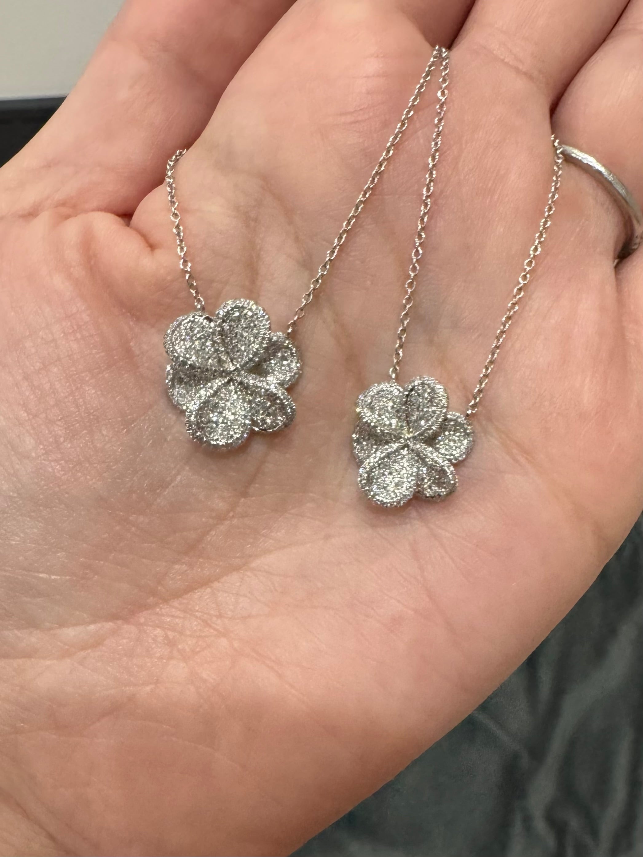 18K White Gold Diamond Flower Necklace -Small