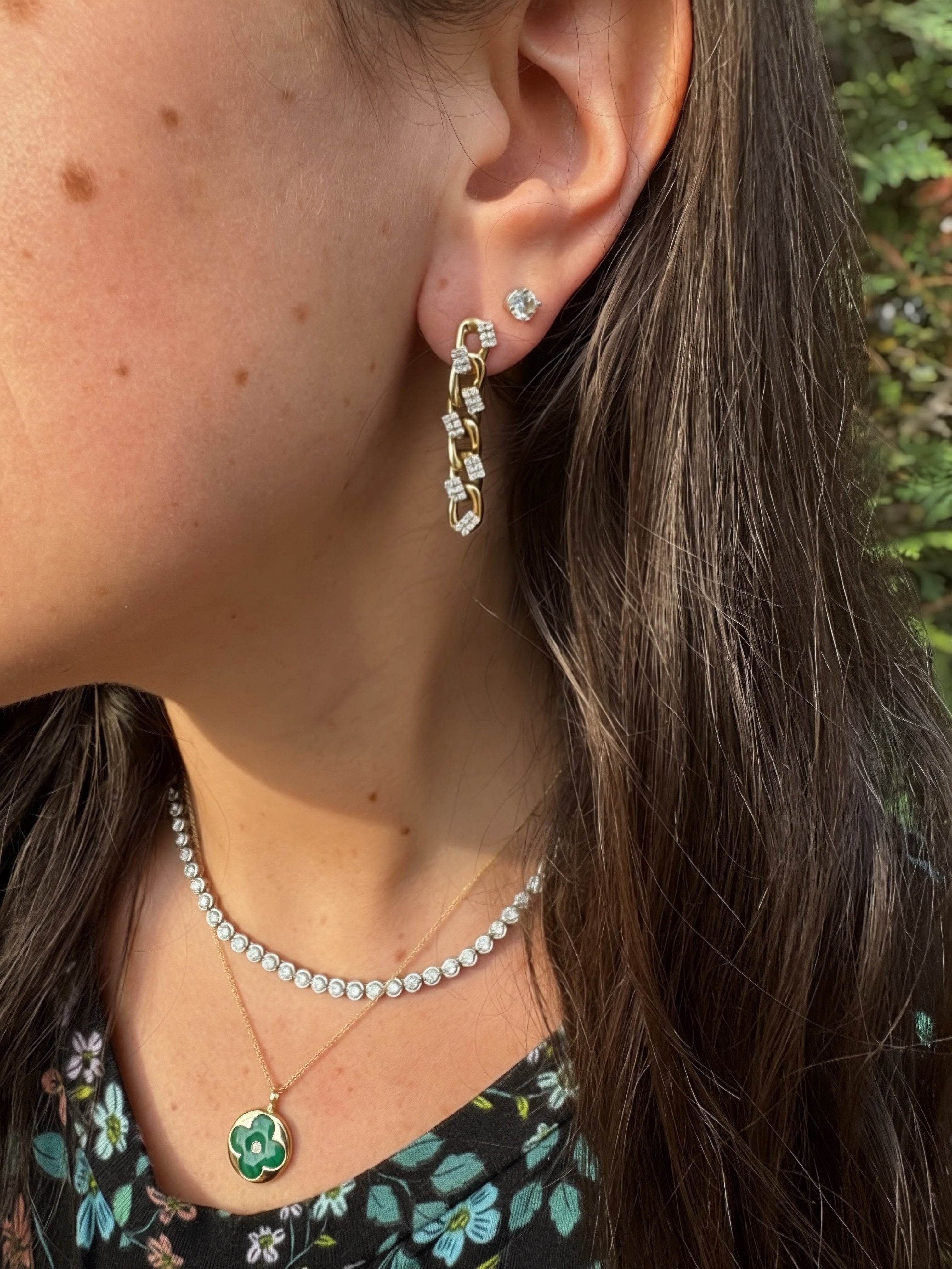 14K Yellow Gold Diamond Chain Earrings