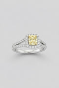 18K Two-Tone Fancy Yellow Diamond Split-Shank Halo Ring