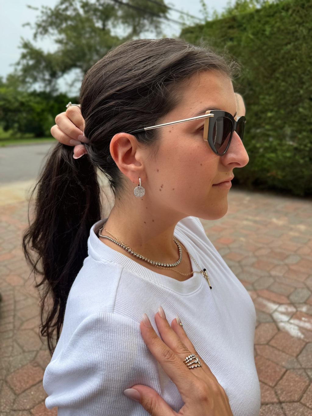 14K White Gold Diamond Convertible Huggie Drop Earrings