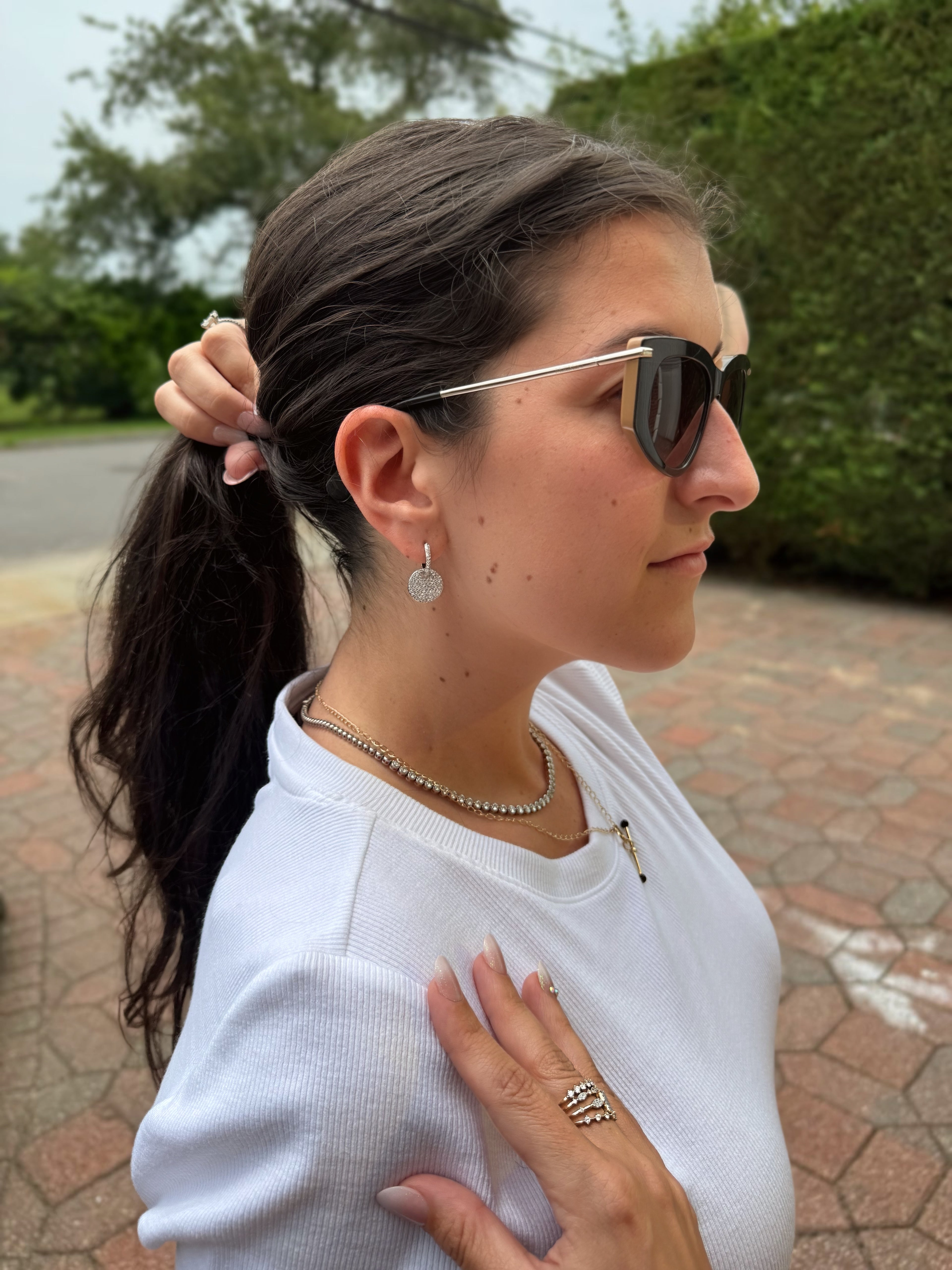 14K White Gold Diamond Convertible Huggie Drop Earrings
