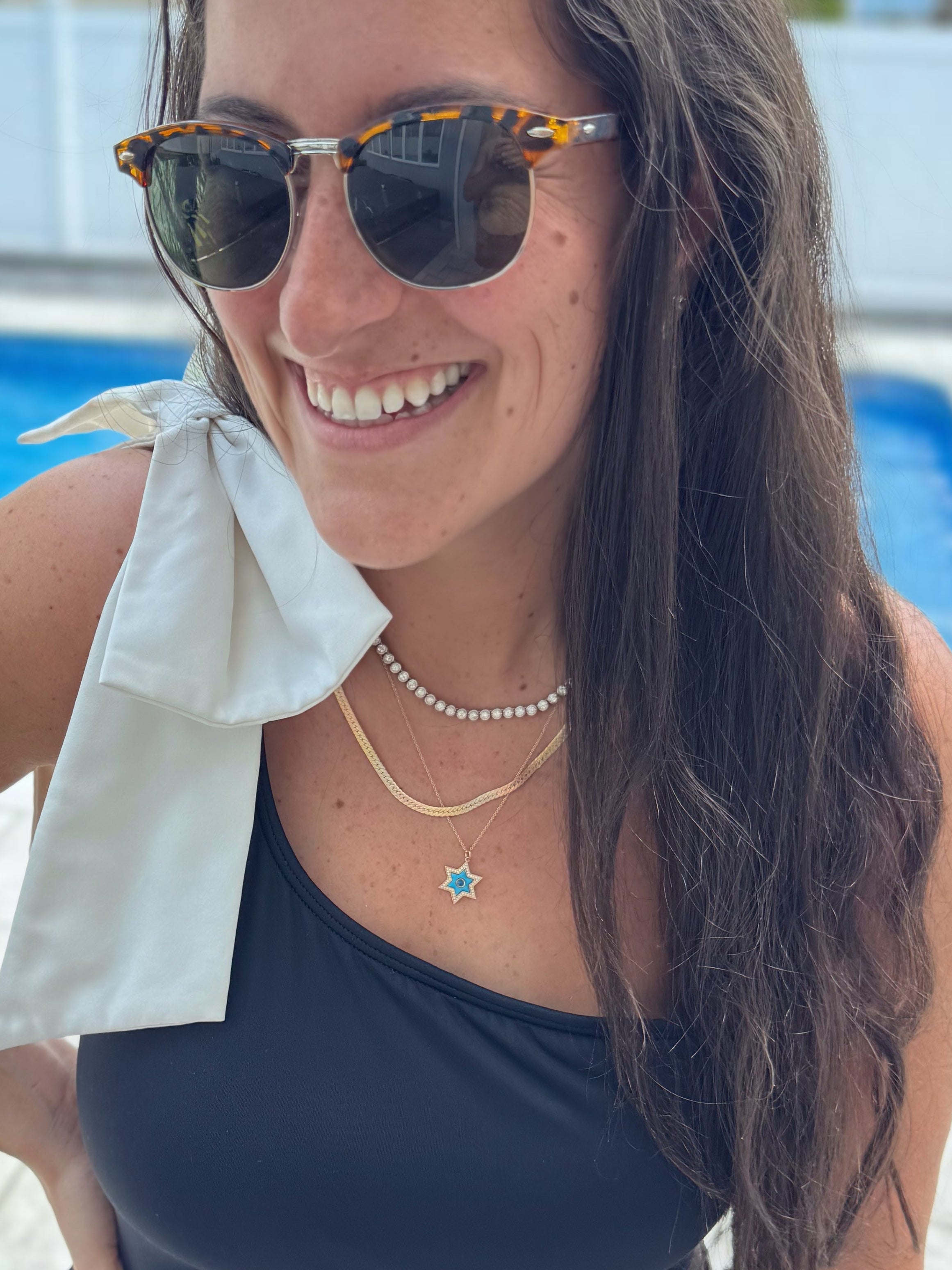 14K Yellow Gold Star Sapphire & Turquoise Diamond Necklace
