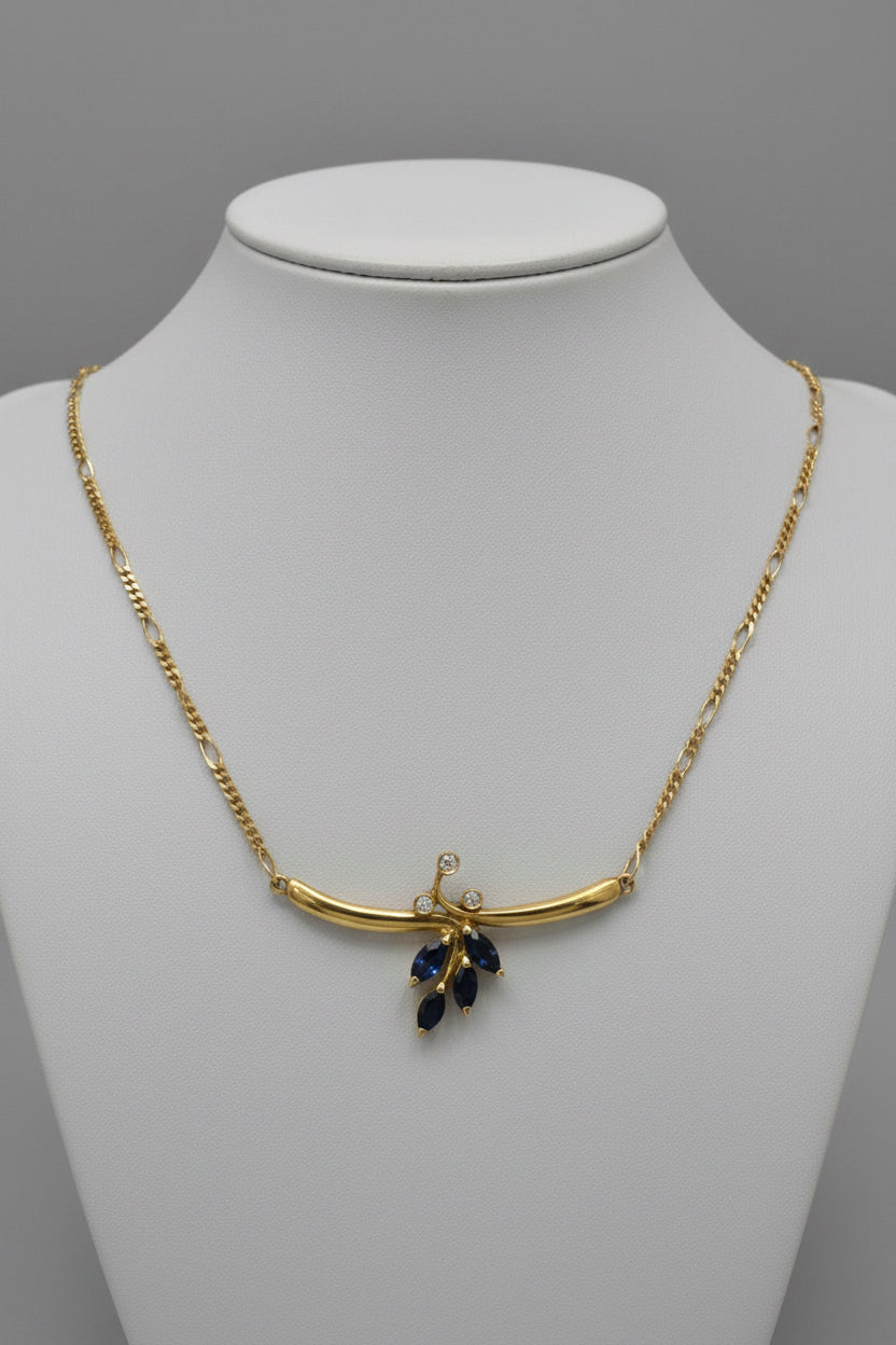 18K Yellow Gold Sapphire and Diamond Bar Necklace
