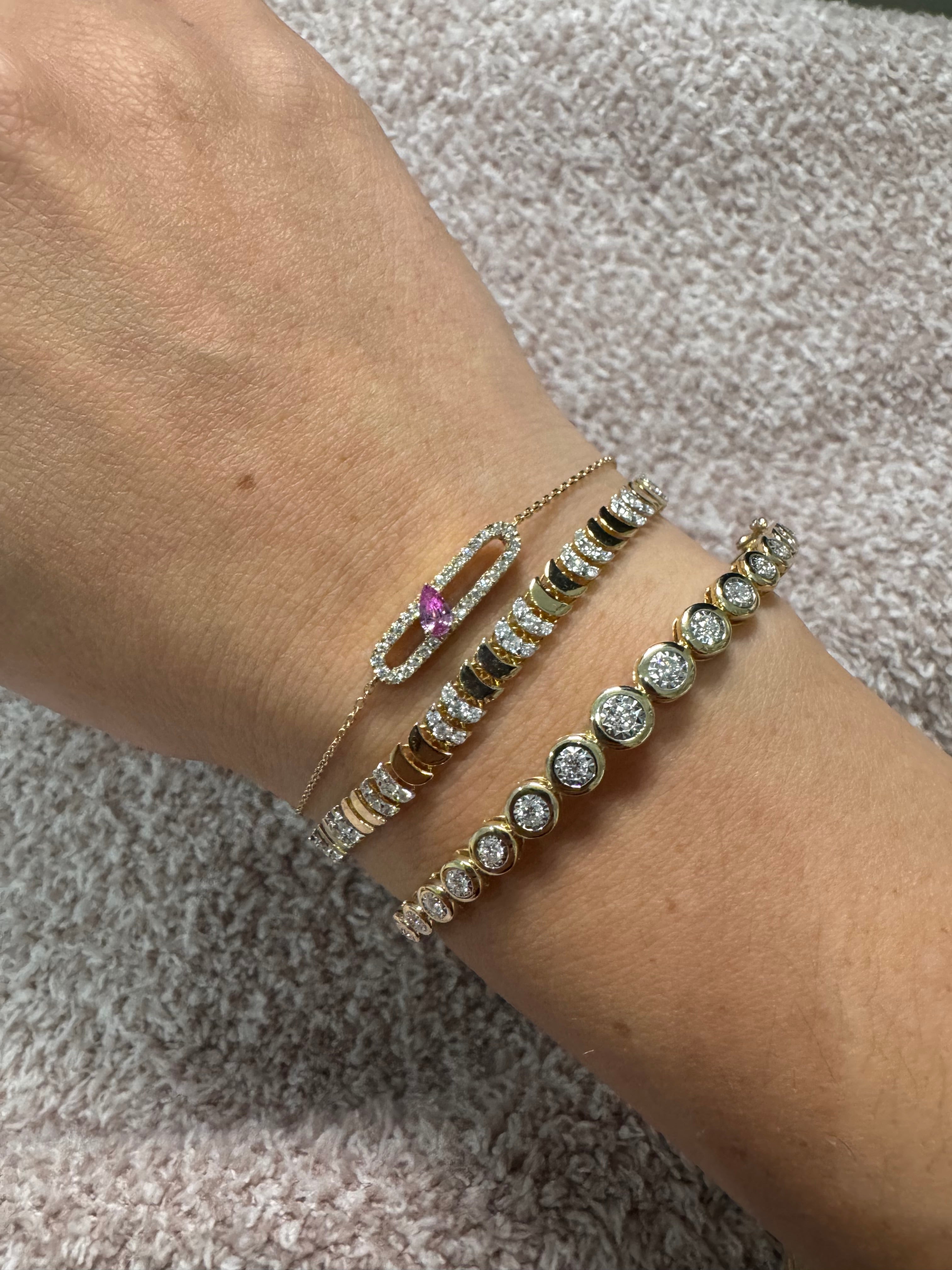 14K Yellow Gold Bezel Set Diamond Bangle