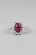 18K Two-Tone Cabochon Ruby and Diamond Halo Ring