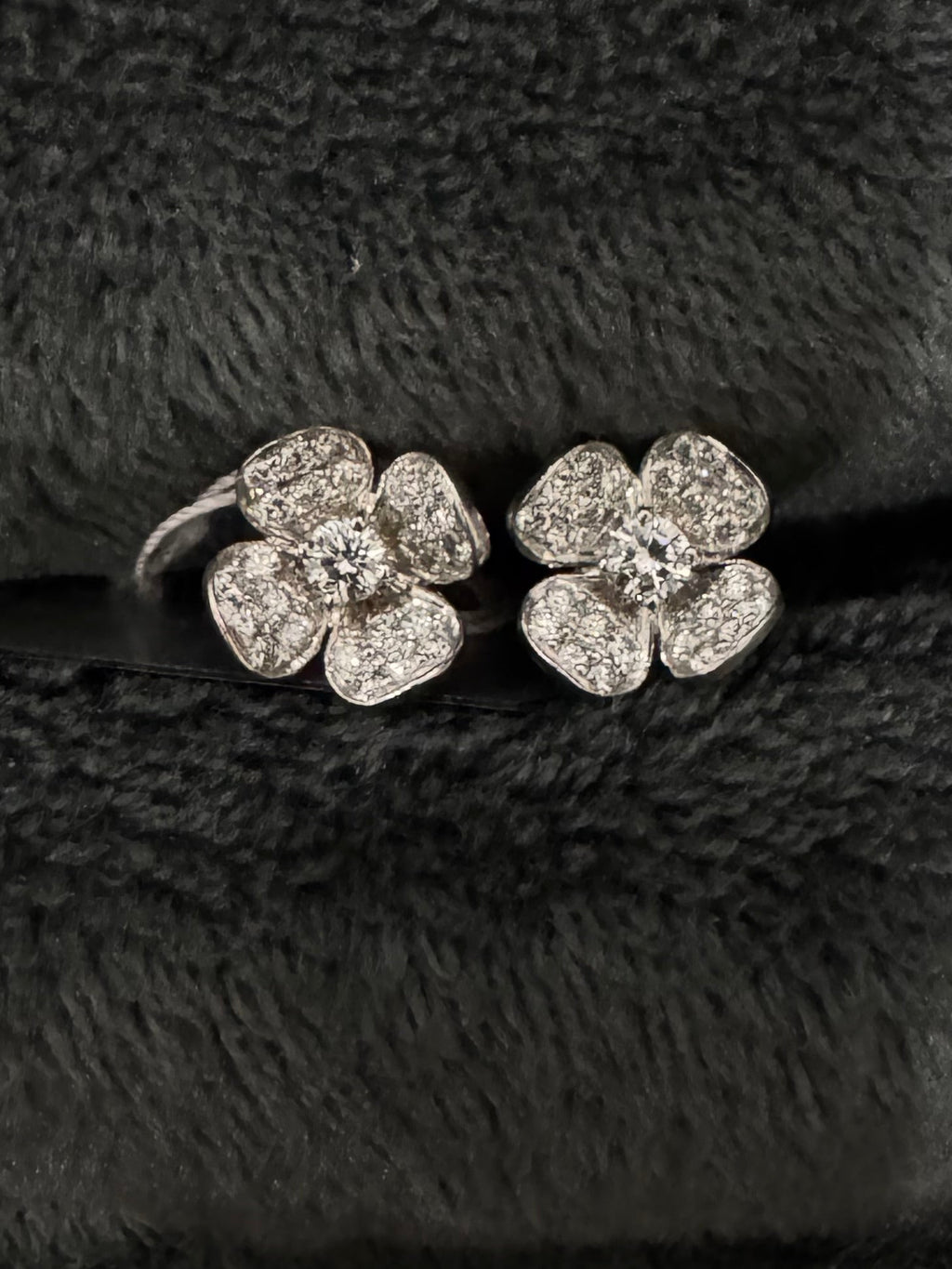 18K White Gold Diamond Flower Studs with Diamond Center - Large