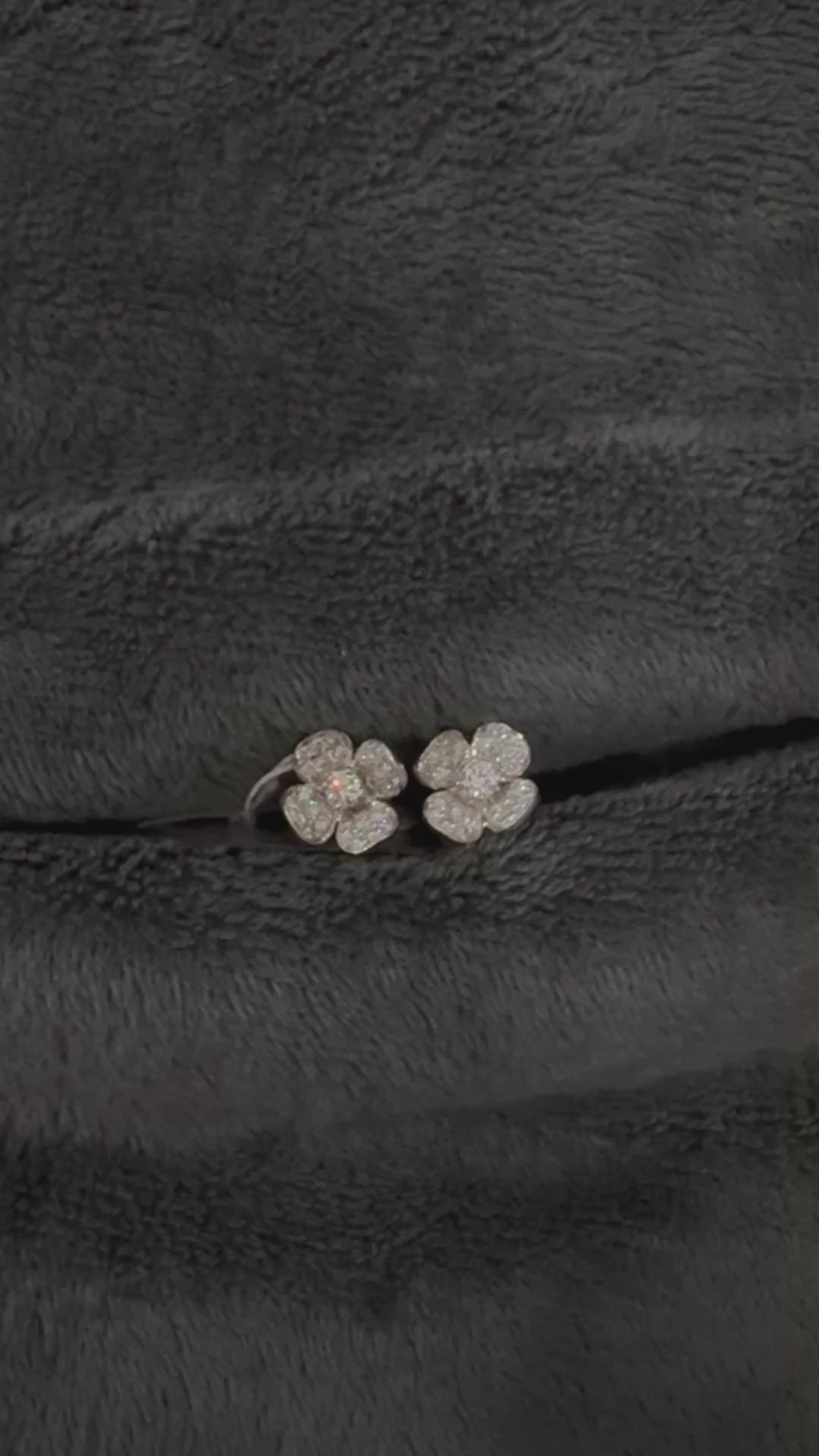 18K White Gold Diamond Flower Studs with Diamond Center - Large