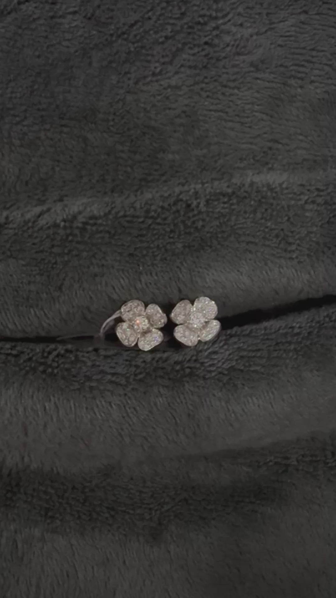 18K White Gold Diamond Flower Studs with Diamond Center - Large