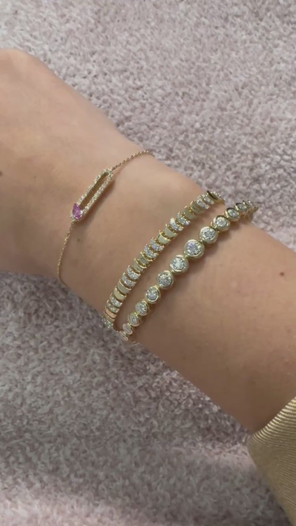 14K Yellow Gold Diamond & Pink Slider Sapphire Bracelet