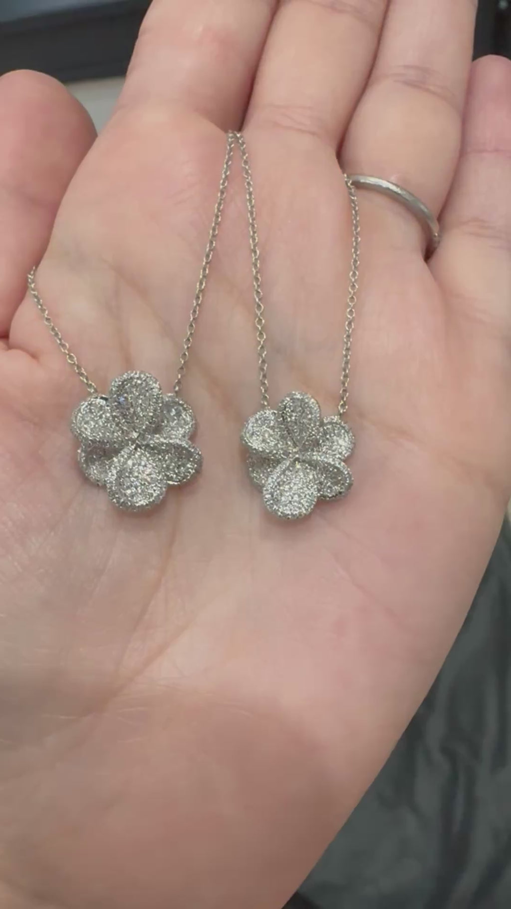 18K White Gold Diamond Flower Necklace -Small