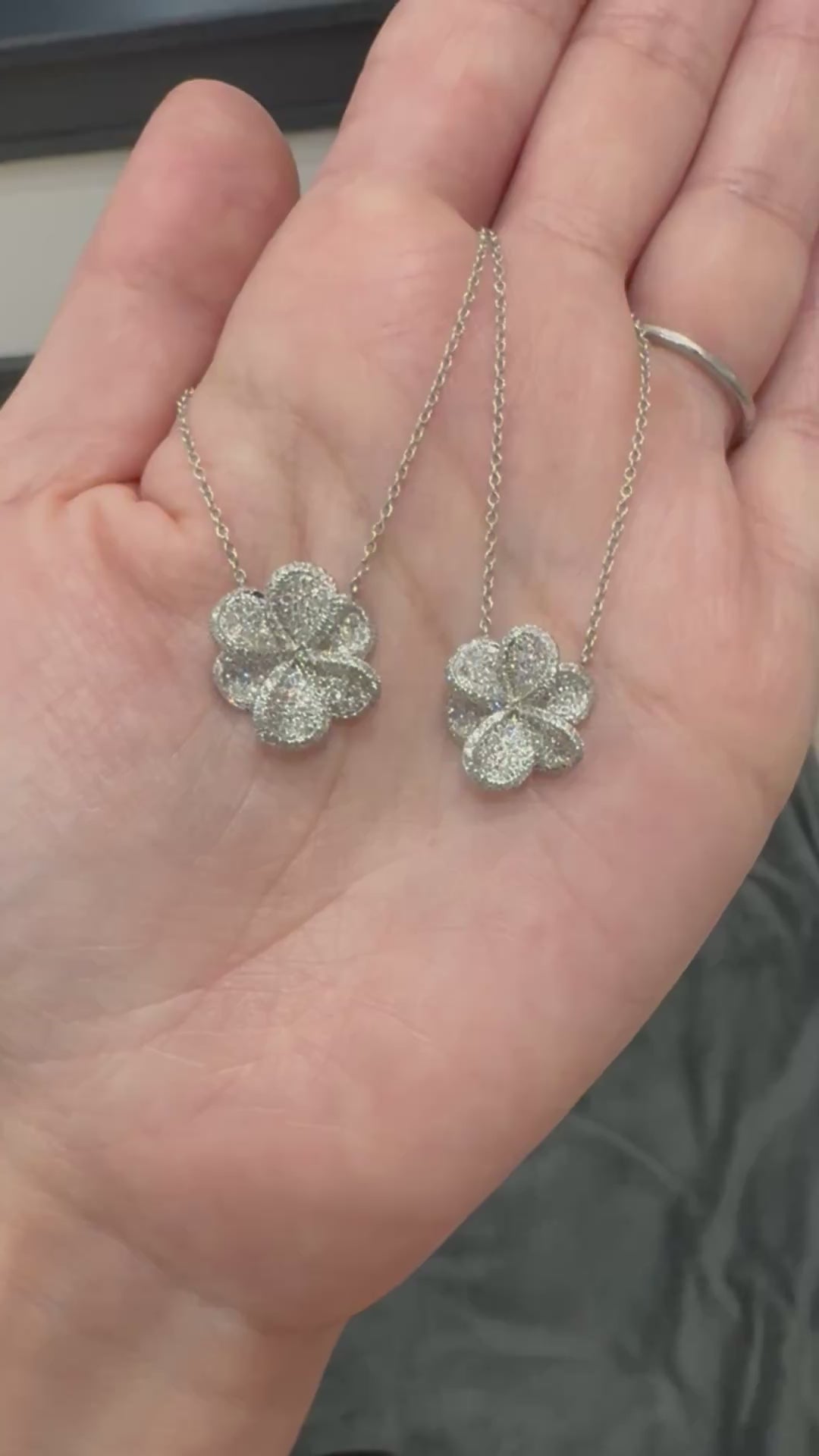 18K White Gold Diamond Flower Necklace -Small