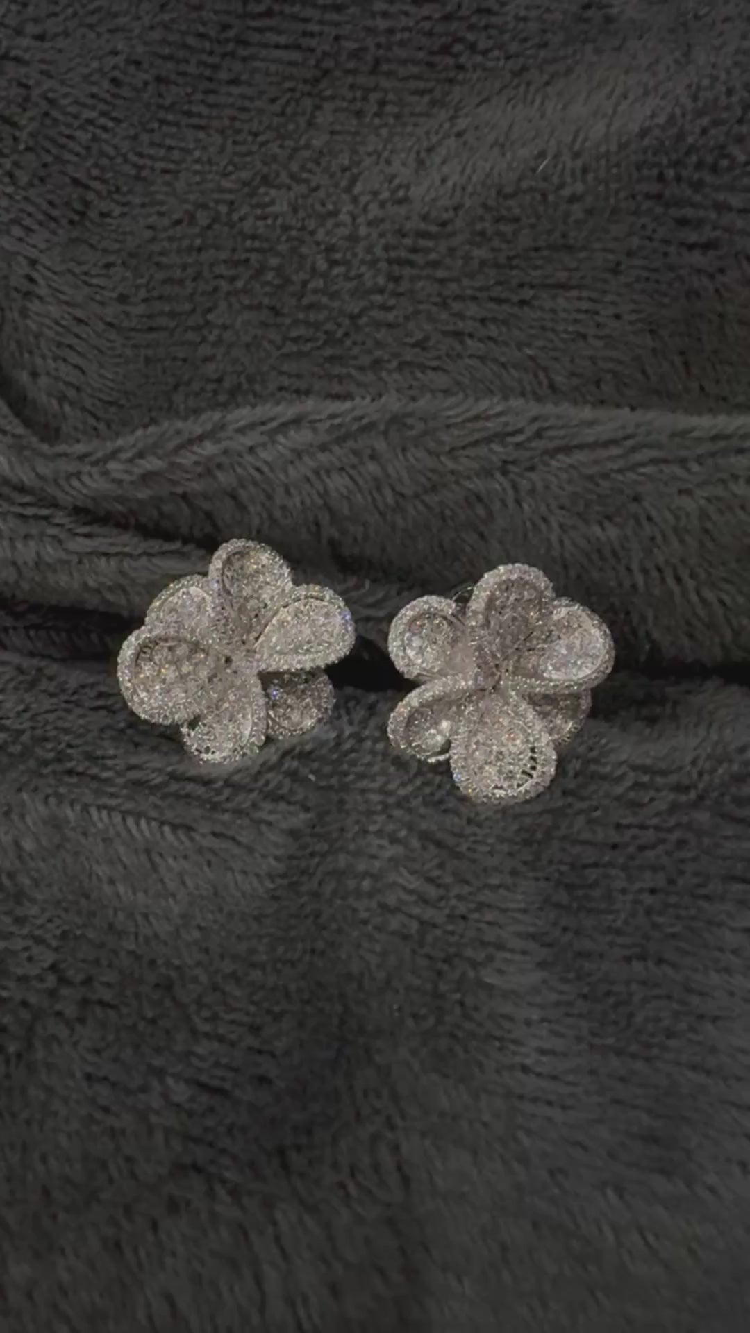 18K White Gold Diamond Flower Studs -Large