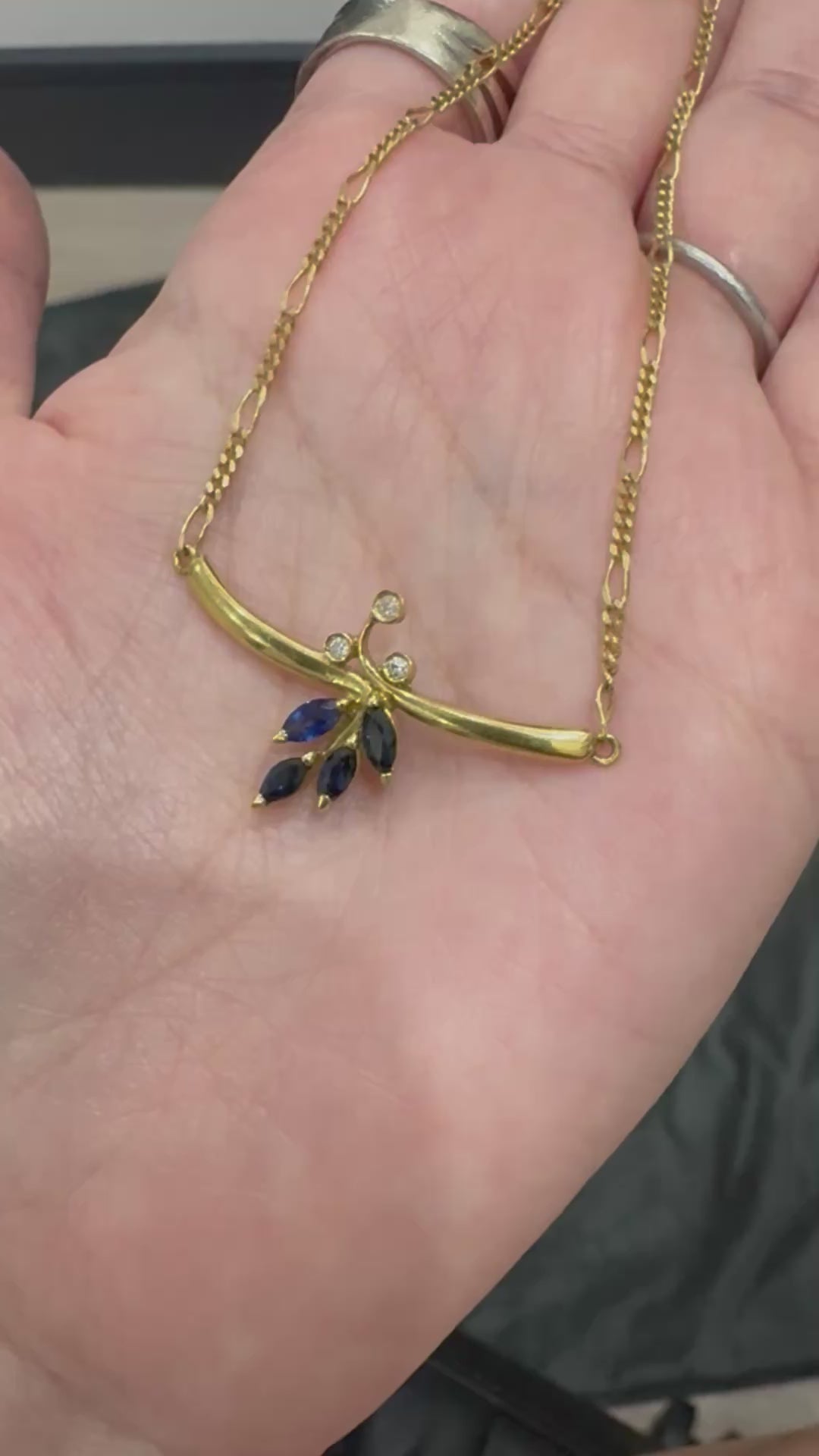 18K Yellow Gold Sapphire and Diamond Bar Necklace