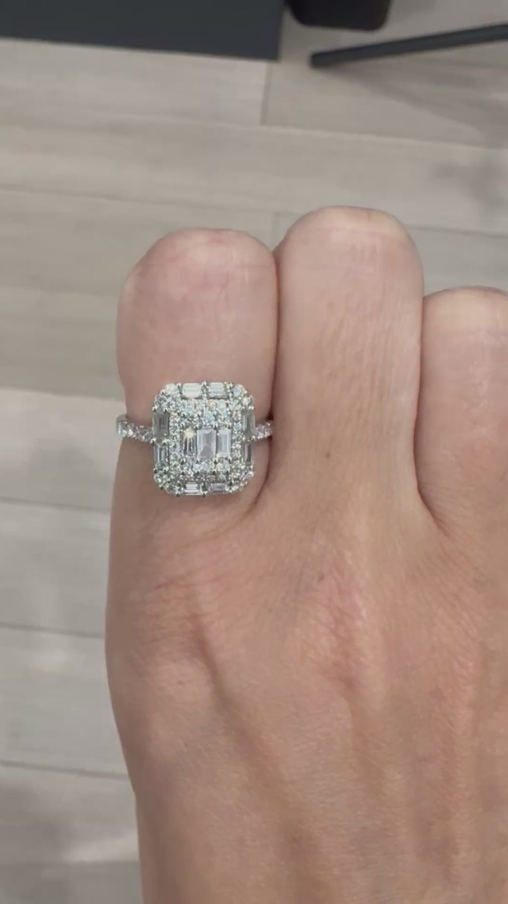 18K White Gold Cushion Diamond Cluster Ring